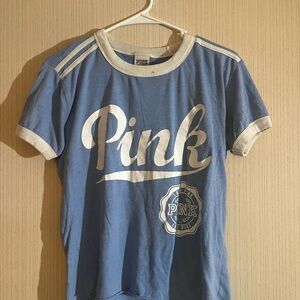 PINK Victoria's Secret Blue and Cream Kids Tee